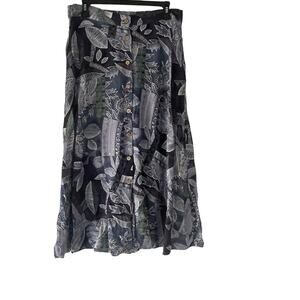 Carol Anderson Vintage 90s Medium Blue‎ Button Leaf Pattern Maxi Skirt